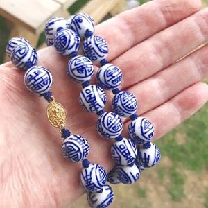 VTG Chinese Blue Pottery Bead Necklace